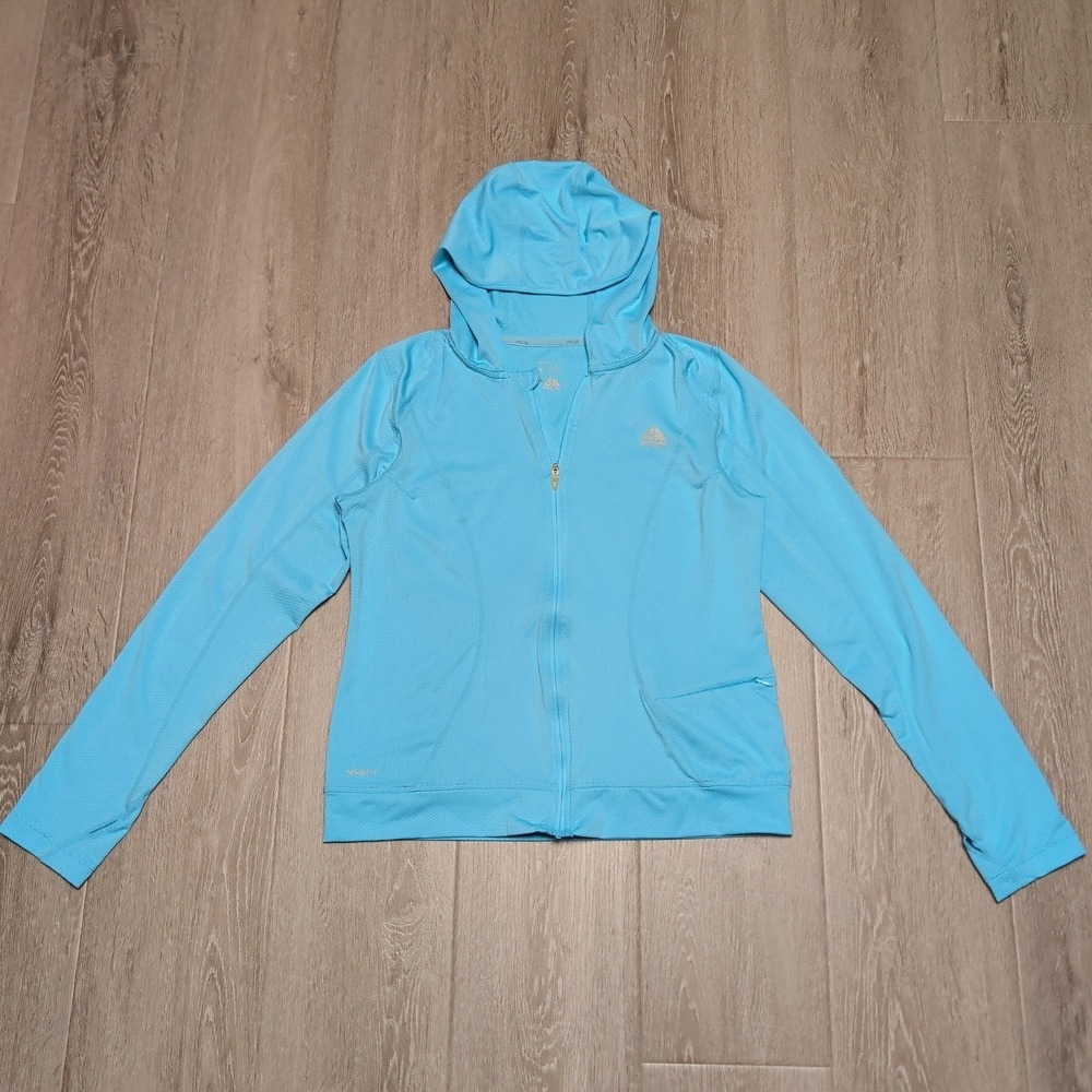 Nike ACG Hoodie Womens M Light Blue Full Zip FIT DRY Textured Hiking Lightweight